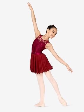 Gracie Burgundy Lace Dance Costume Recital leotard Ballet Child Large GRA436C